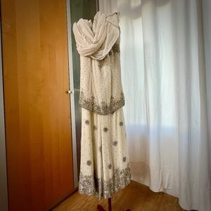 3 pc beaded cocktail palazzo, tank, scarf outfit. Size Small. Sold as set.